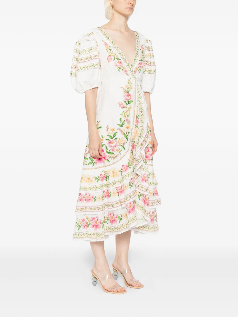 Farm Rio Palm Dream Printed Cotton Midi Wrap Dress In White