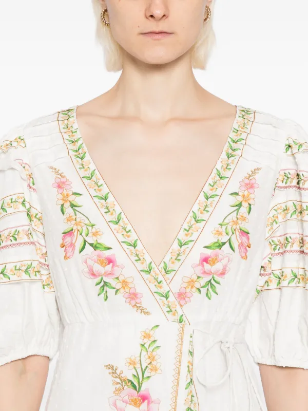 Farm Rio Palm Dream Wrap Dress - Neutrals