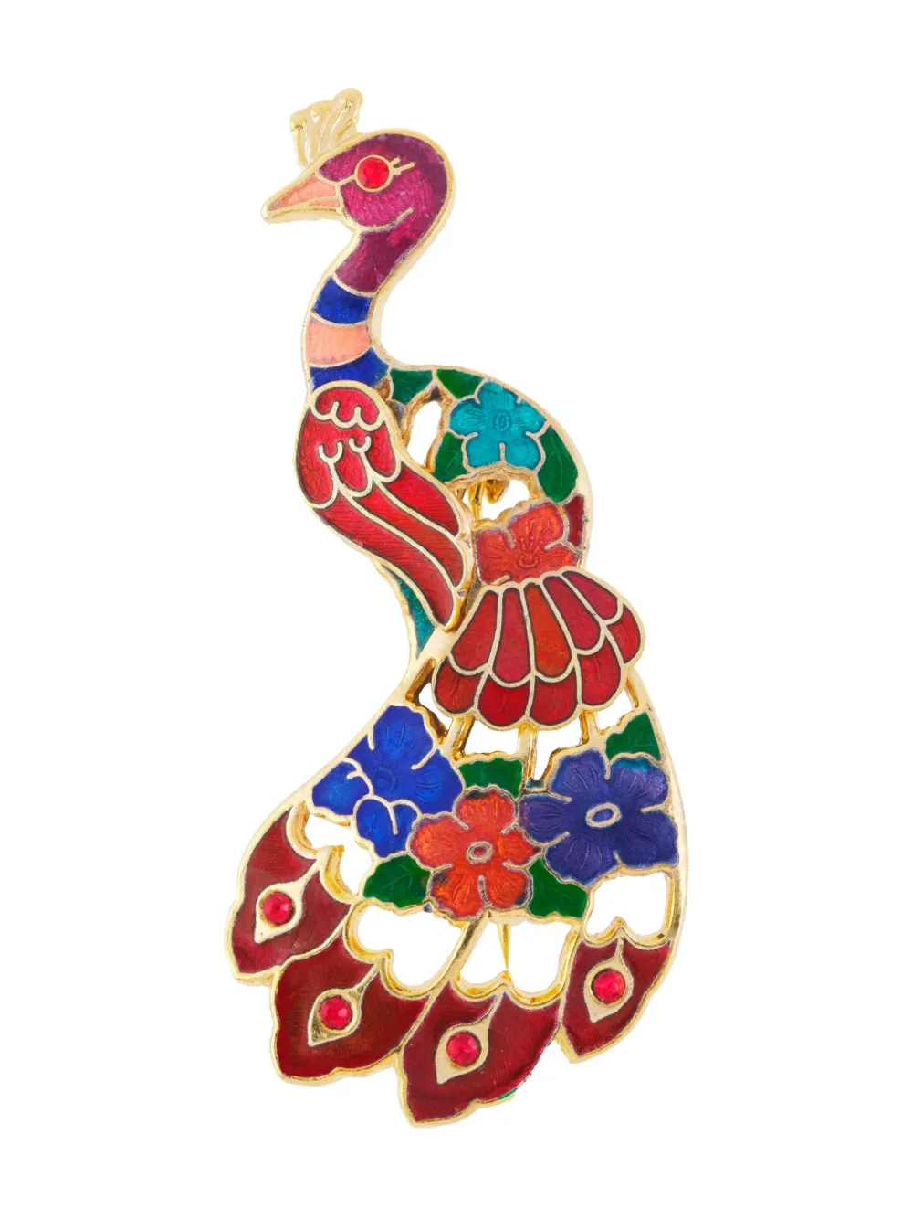 Susan Caplan Vintage 1980s Peacock brooch | Red | Image 1