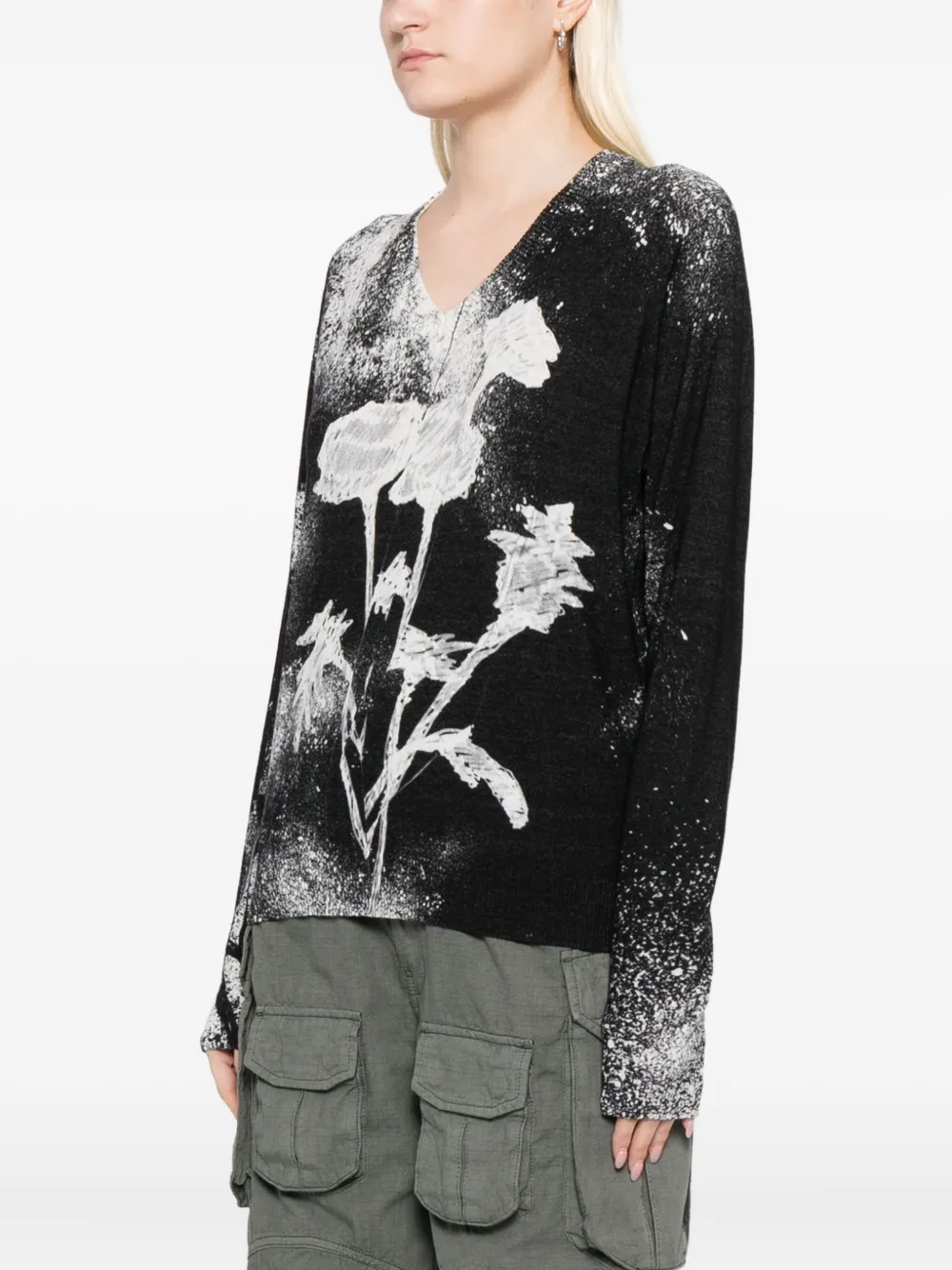 High Amuse Printed Rayon-blend Top In Black