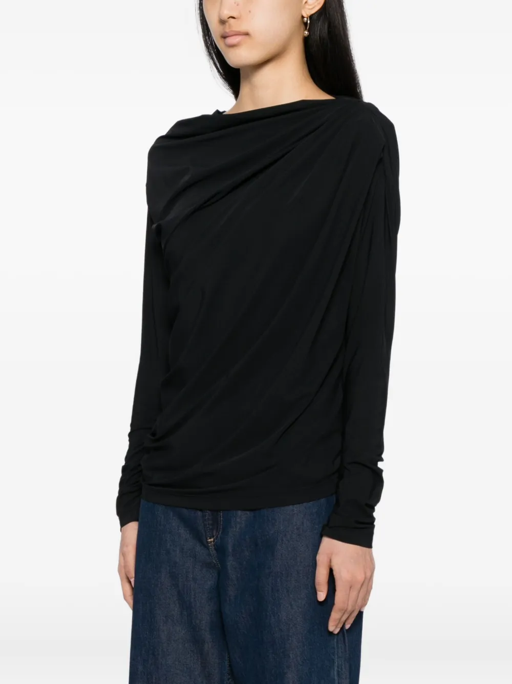 High Aslant Draped Stretch-jersey Top In Black