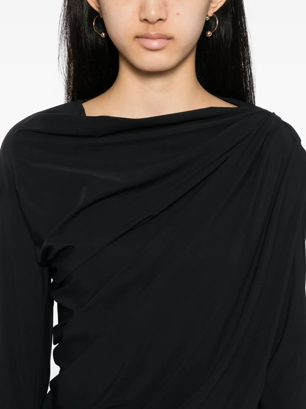 High Aslant Draped Stretch-jersey Top In Black