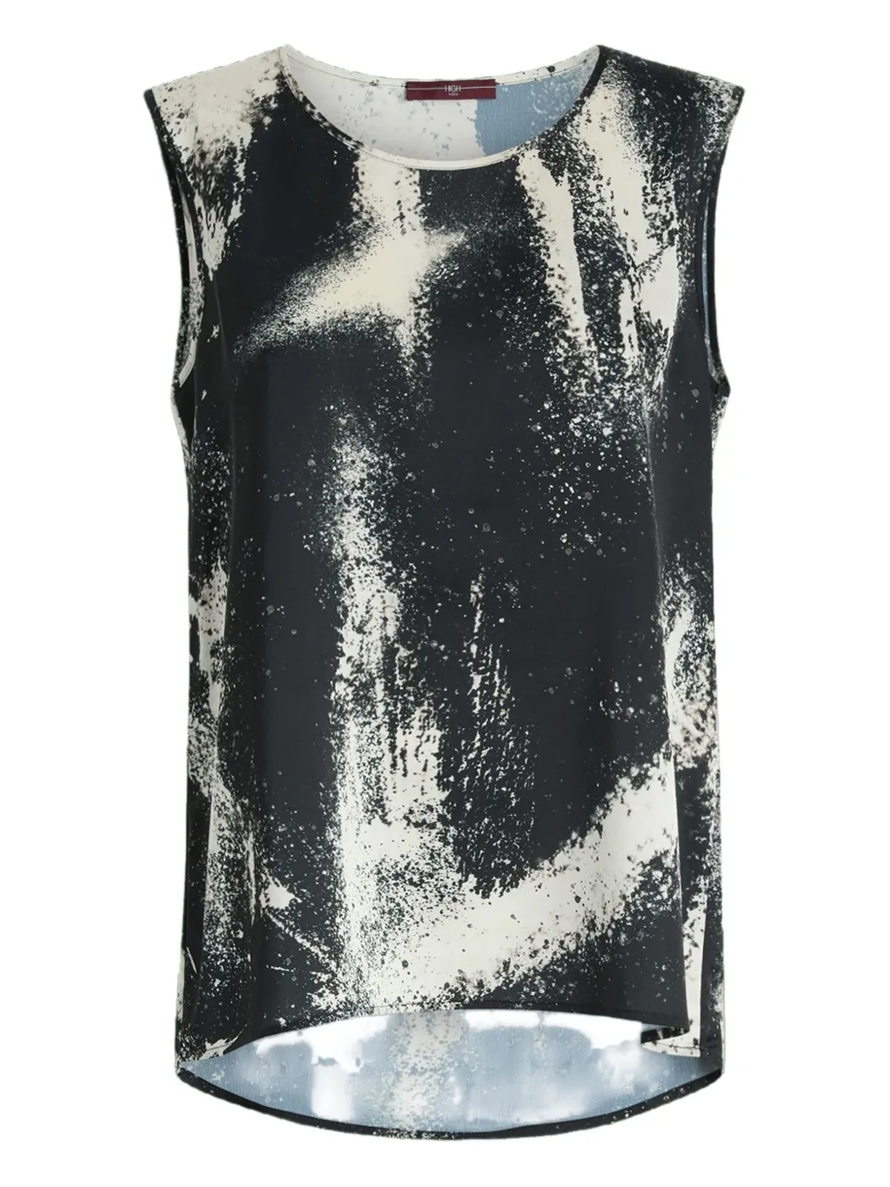High Cue Spray-effect Print Satin Top In Black