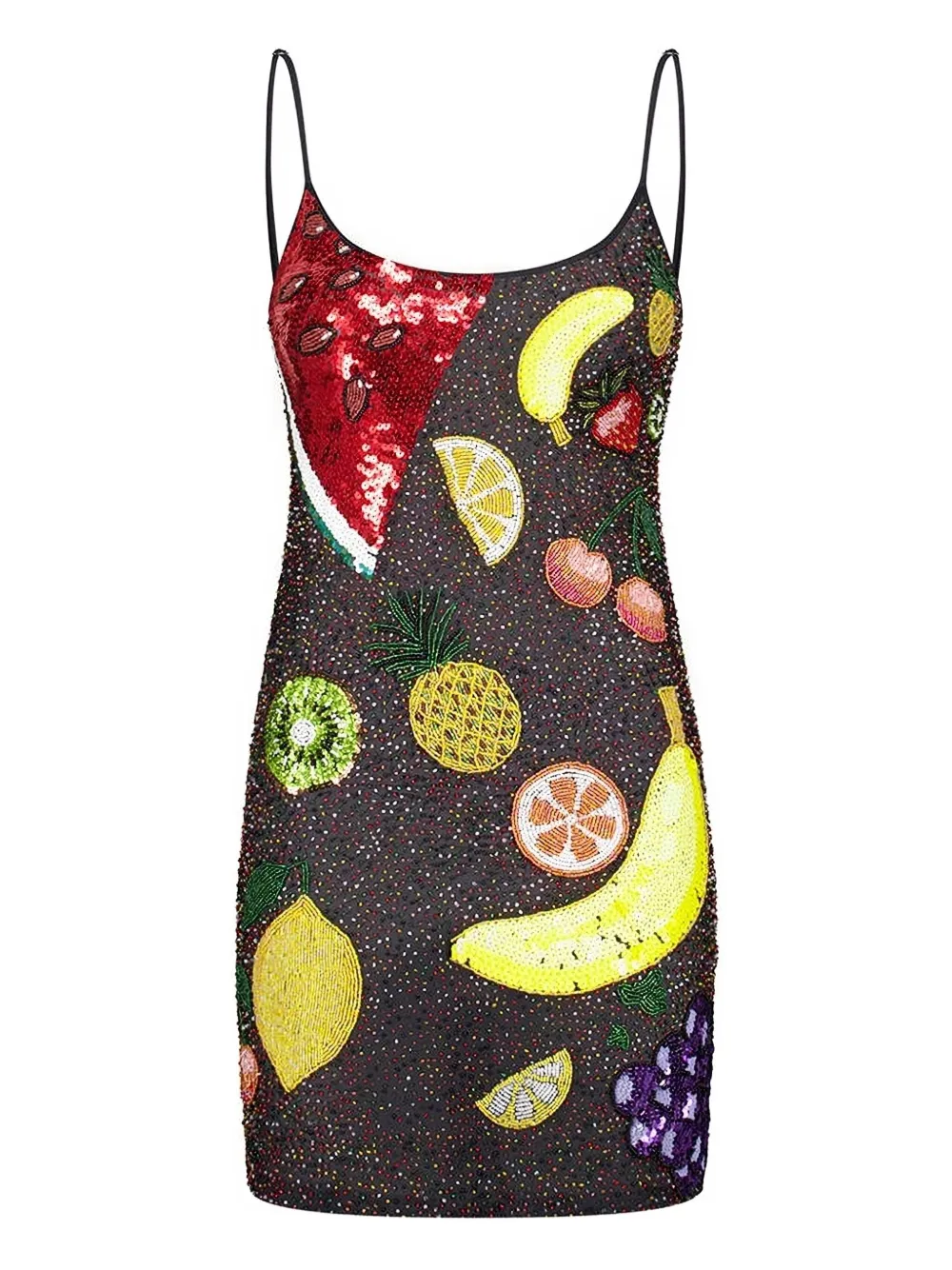 Leslie Amon Tutti Frutti Beaded Mini Dress In Black
