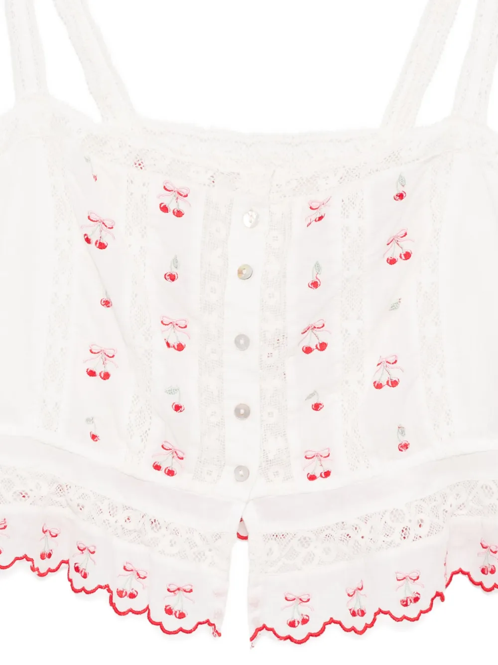 Loveshackfancy Vietta Cherry Embroidered Lace Cotton Crop Tank In White