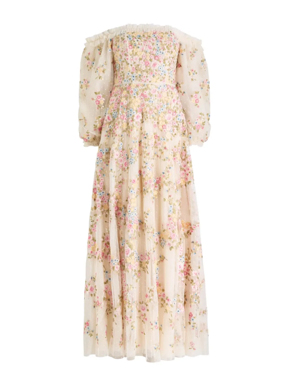 Needle & Thread Lunaria floral ruffled gown - Beige