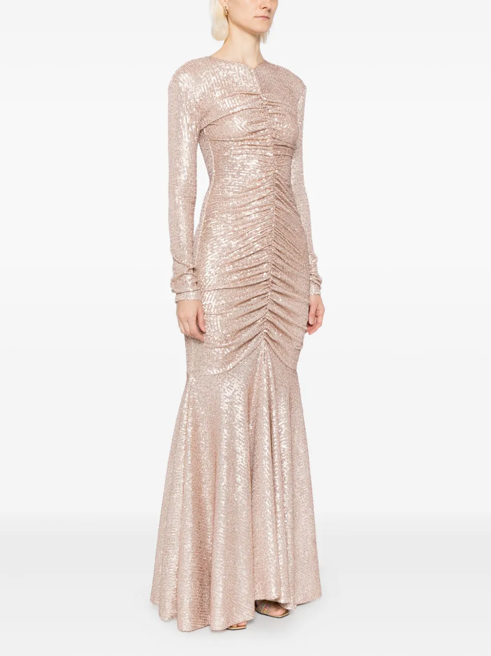 Norma Kamali Avondjurk met ruches Bruin