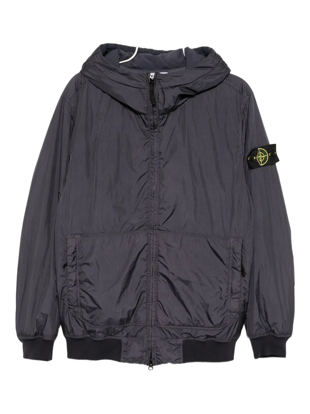 Stone Island Crinkled Hooded Jacket In Blue