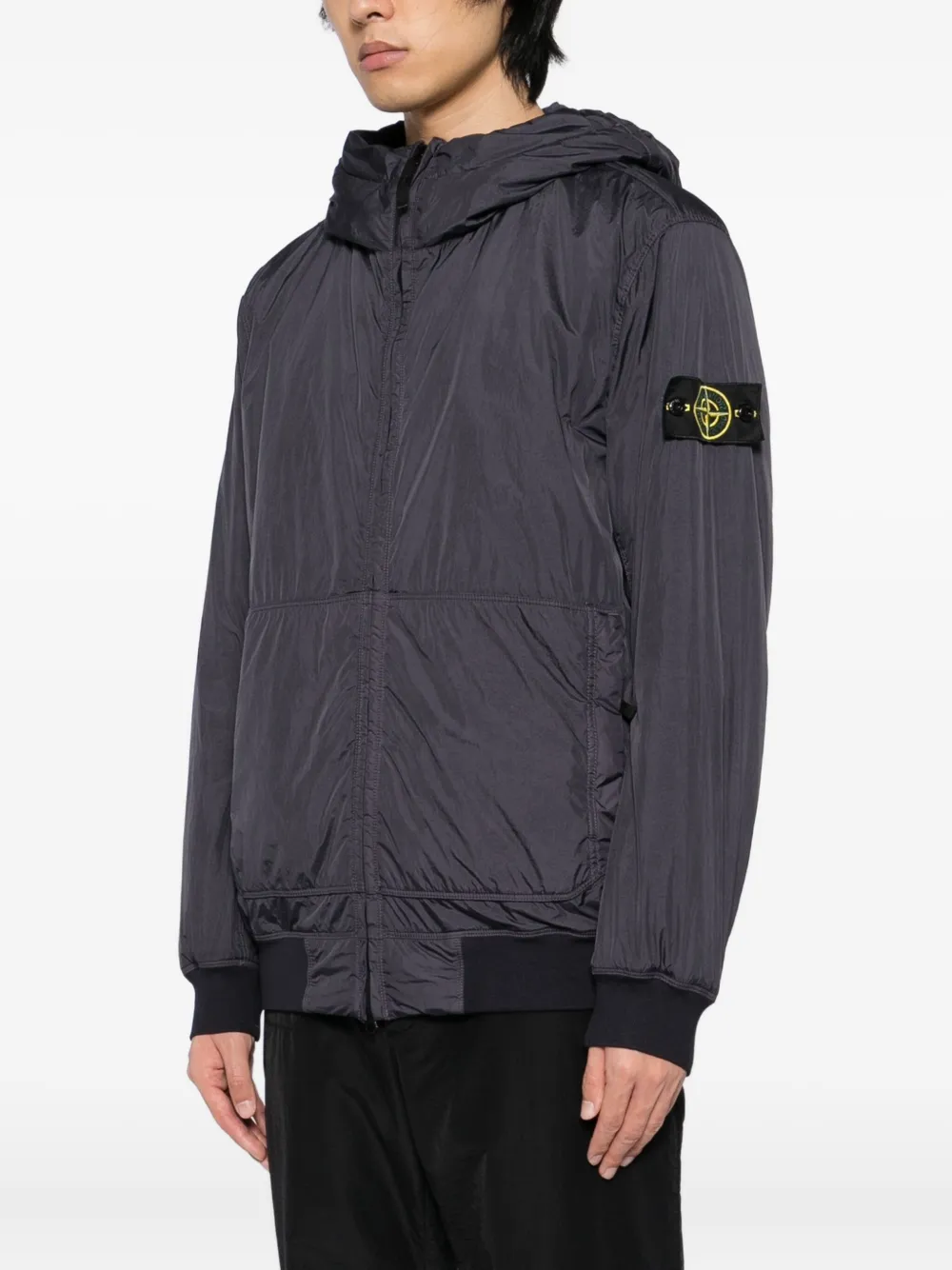 Stone Island Crinkled Hooded Jacket In Blue
