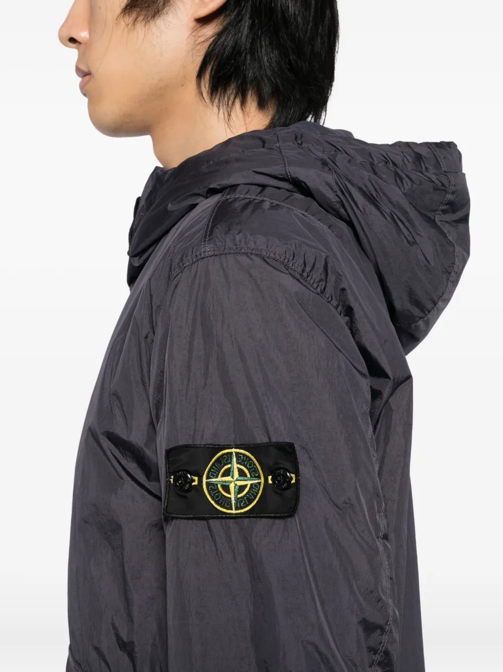 Stone Island Crinkled Hooded Jacket In Blue