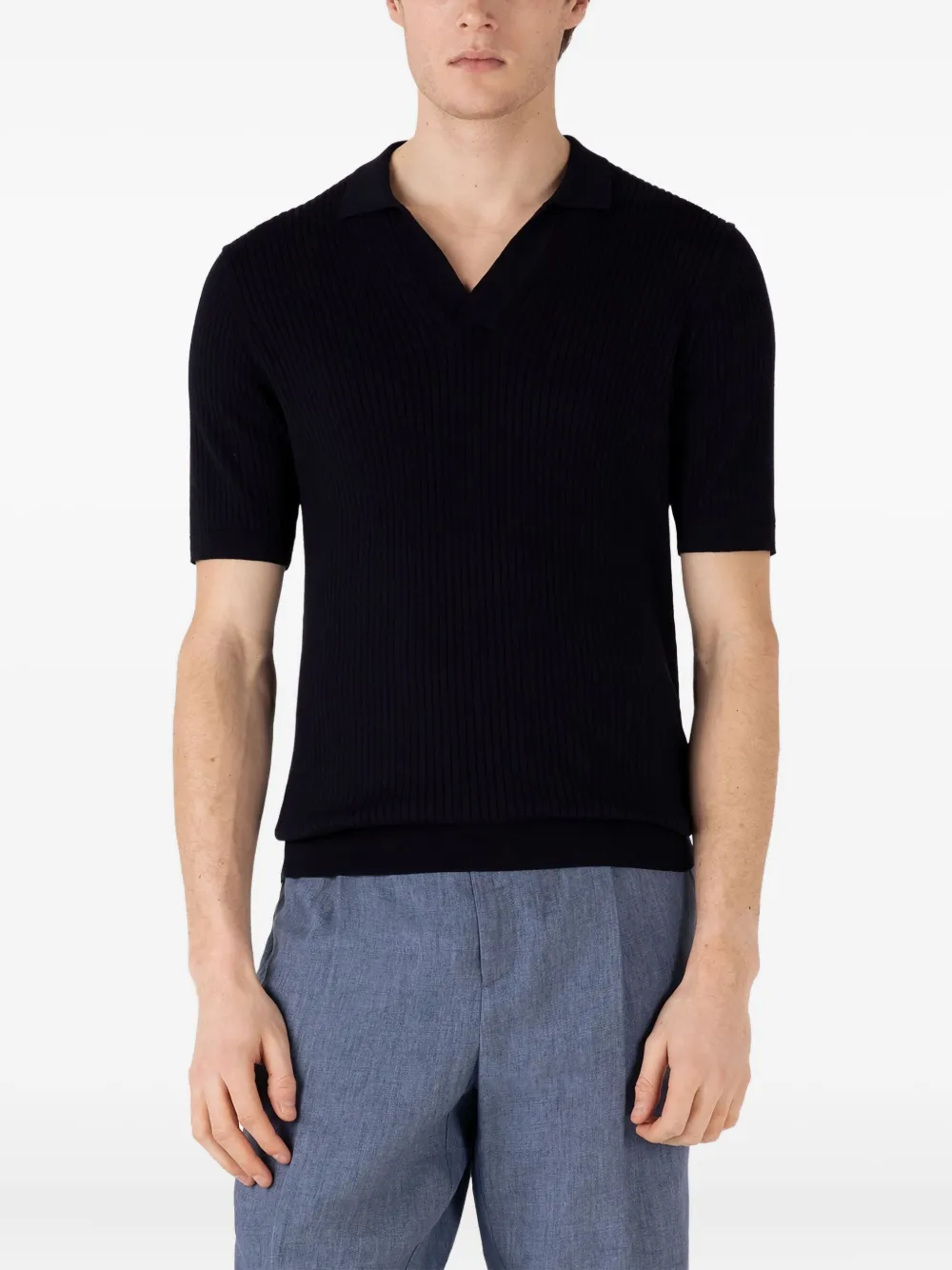 Sunspel Ribbed Short-sleeve T-shirt In Blue