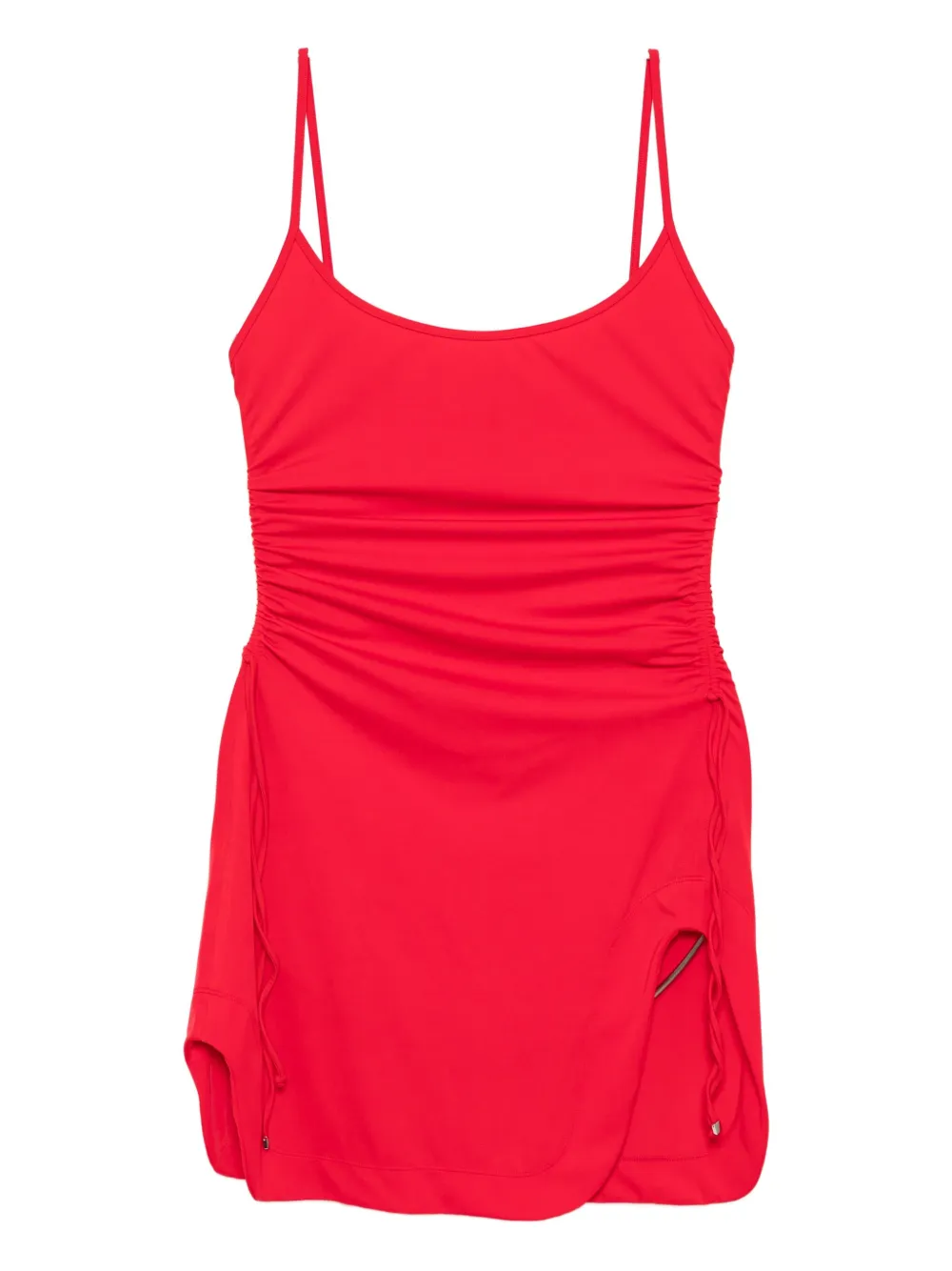 Attico Mini Length Ruched Detailing Side Slit Strappy Beach Cover Up In Red