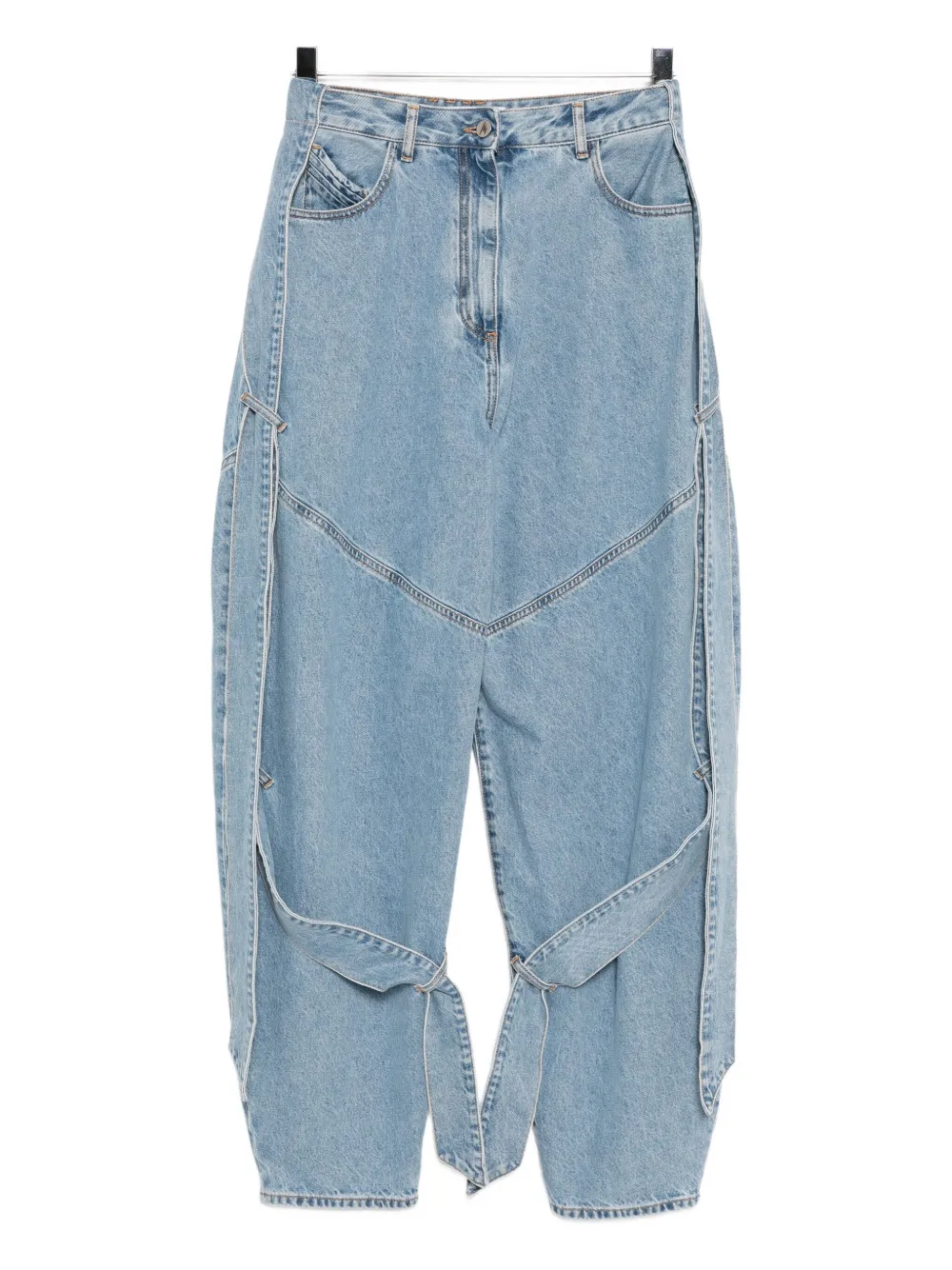 Attico Wide Light Blue Jeans With Ribbons