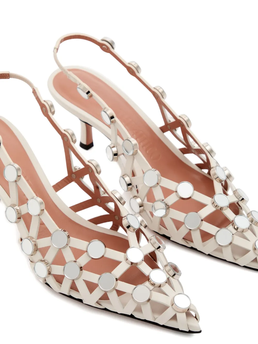 The Attico 50mm Grid slingback pumps White