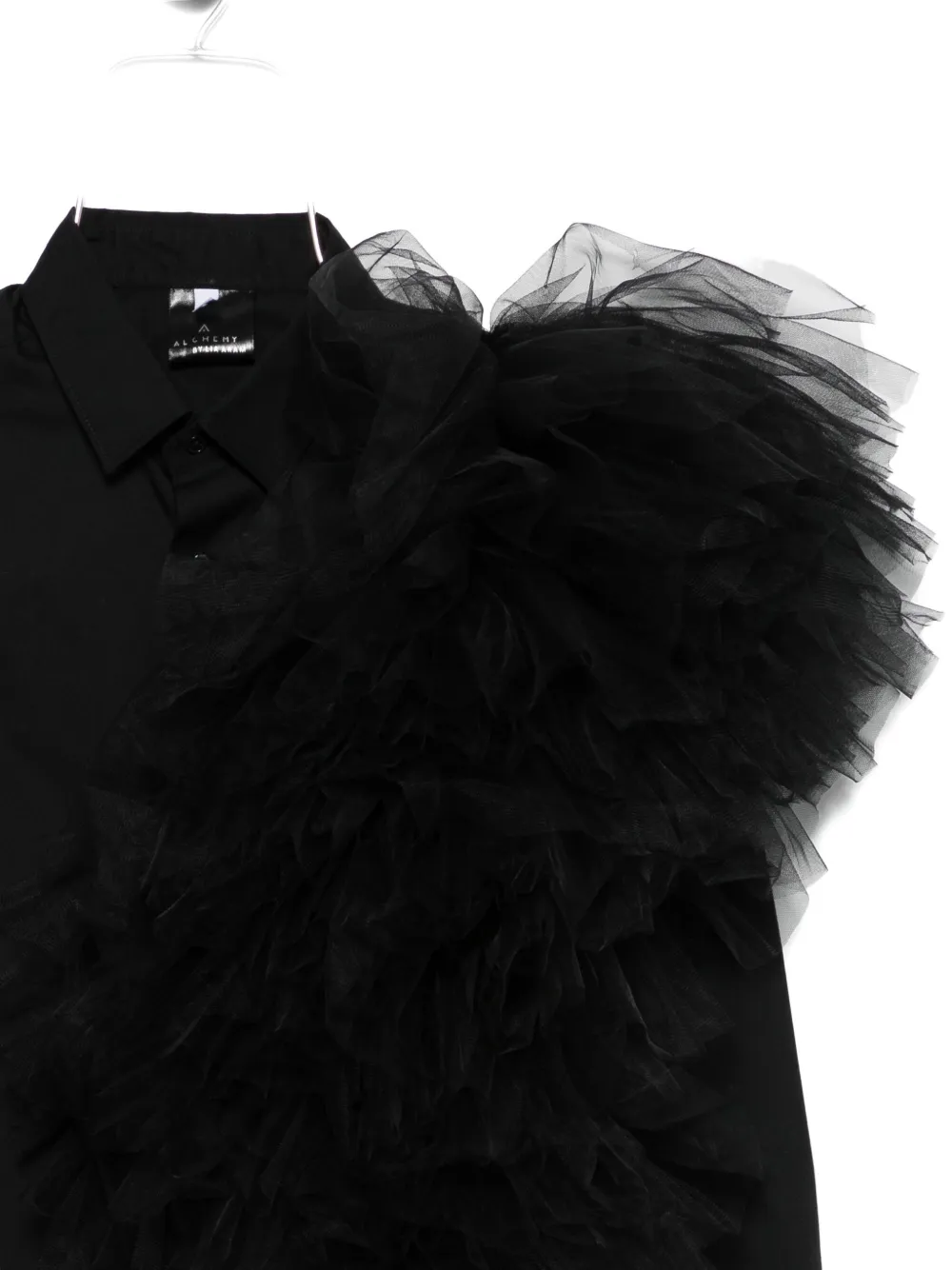 Alchemy Tulle-insert Ruffled Shirt In Black