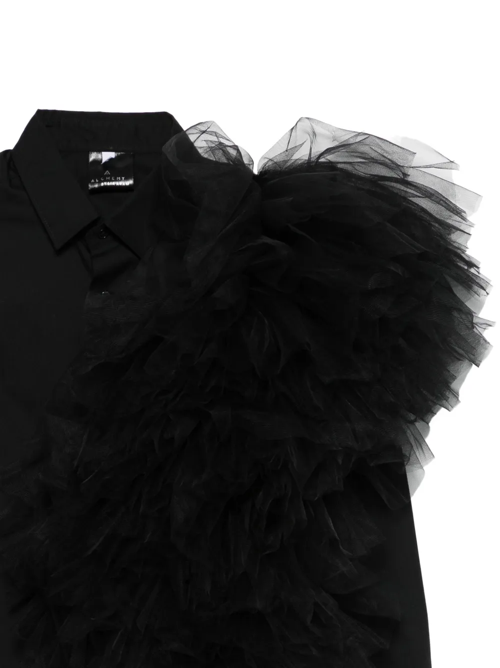 Alchemy Blouse met ruches en tulen vlakken Zwart