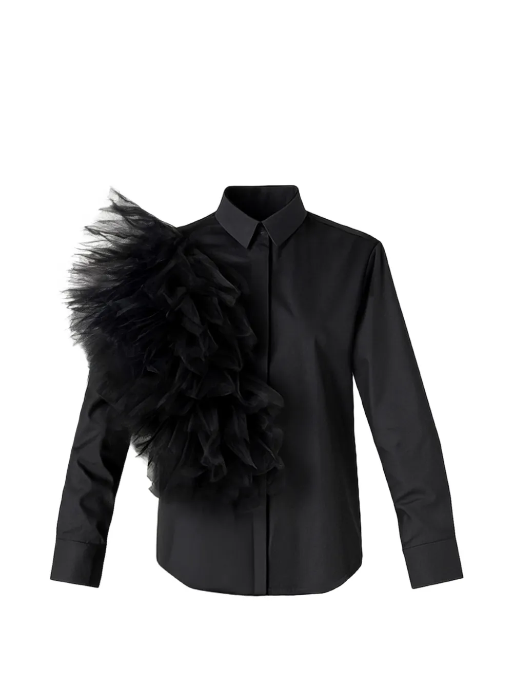 Alchemy tulle-insert ruffled shirt - Nero