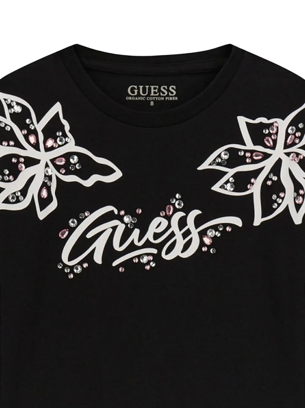 guess kids floral-embellished T-shirt Zwart