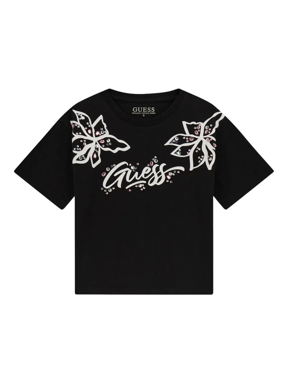Guess kids floral-embellished T-shirt Zwart