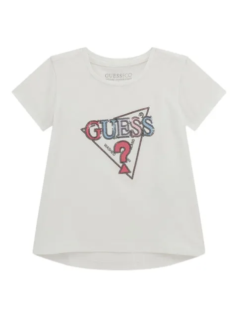 guess kids triangle-logo sequin-embellishment T-shirt