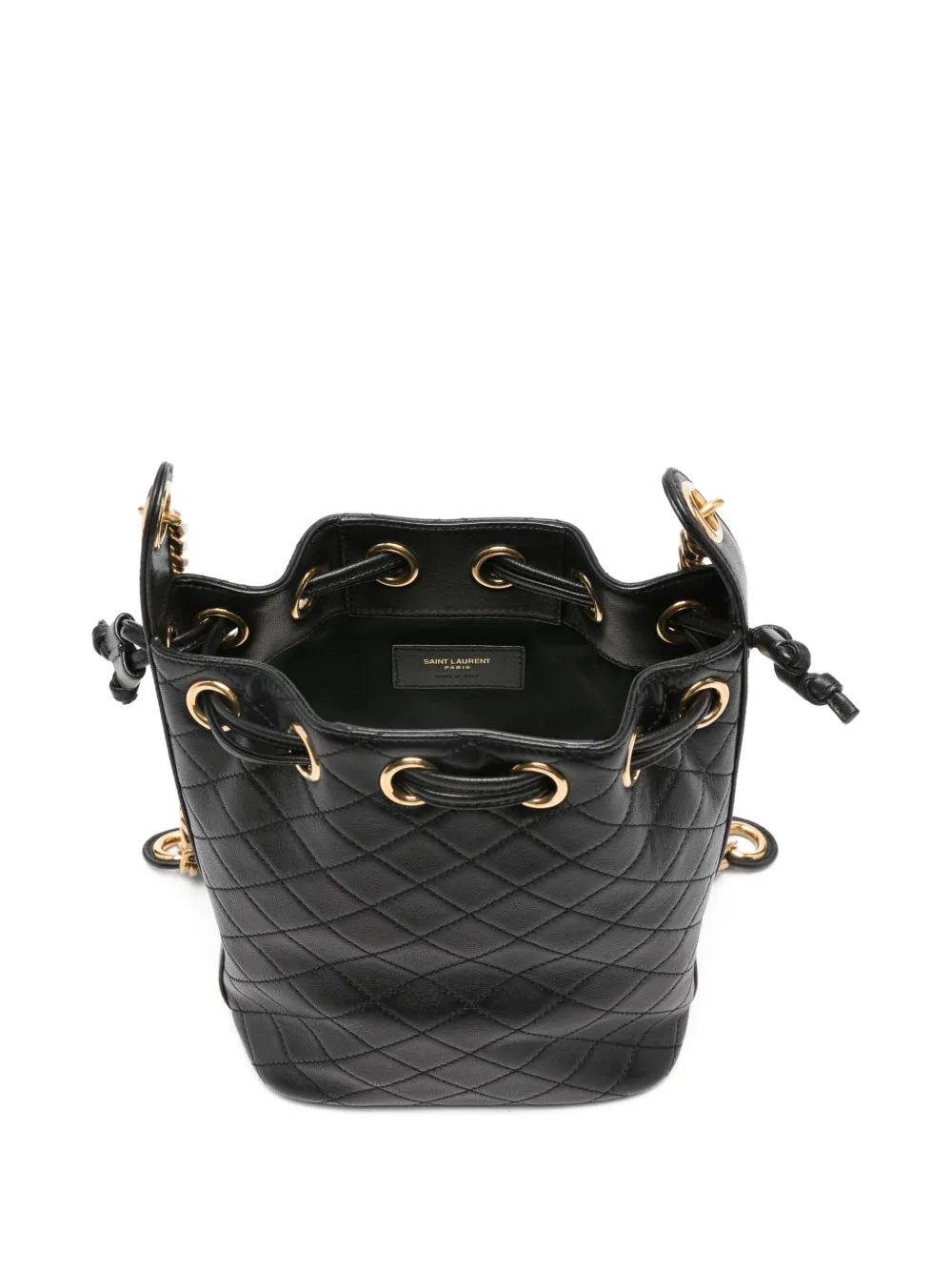 Saint Laurent Cassandre bucket-tas met diamantpatroon Zwart