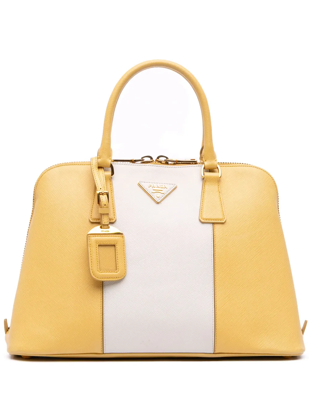 Prada Pre-Owned 2010-2025 ミディアム バイカラー サフィアーノルクス プロムナード サッチェルバッグ - イエロー Prada Pre-Owned 2010-2025 ミディアム バイカラー サフィアーノルクス プロムナード サッチェルバッグ - イエロー