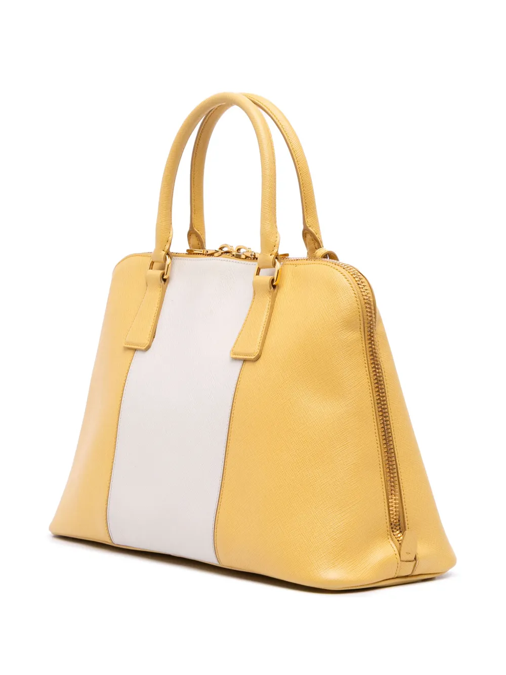 Pre-owned Prada 2010-2025 Medium Bicolor Saffiano Lux Promenade Satchel In Yellow