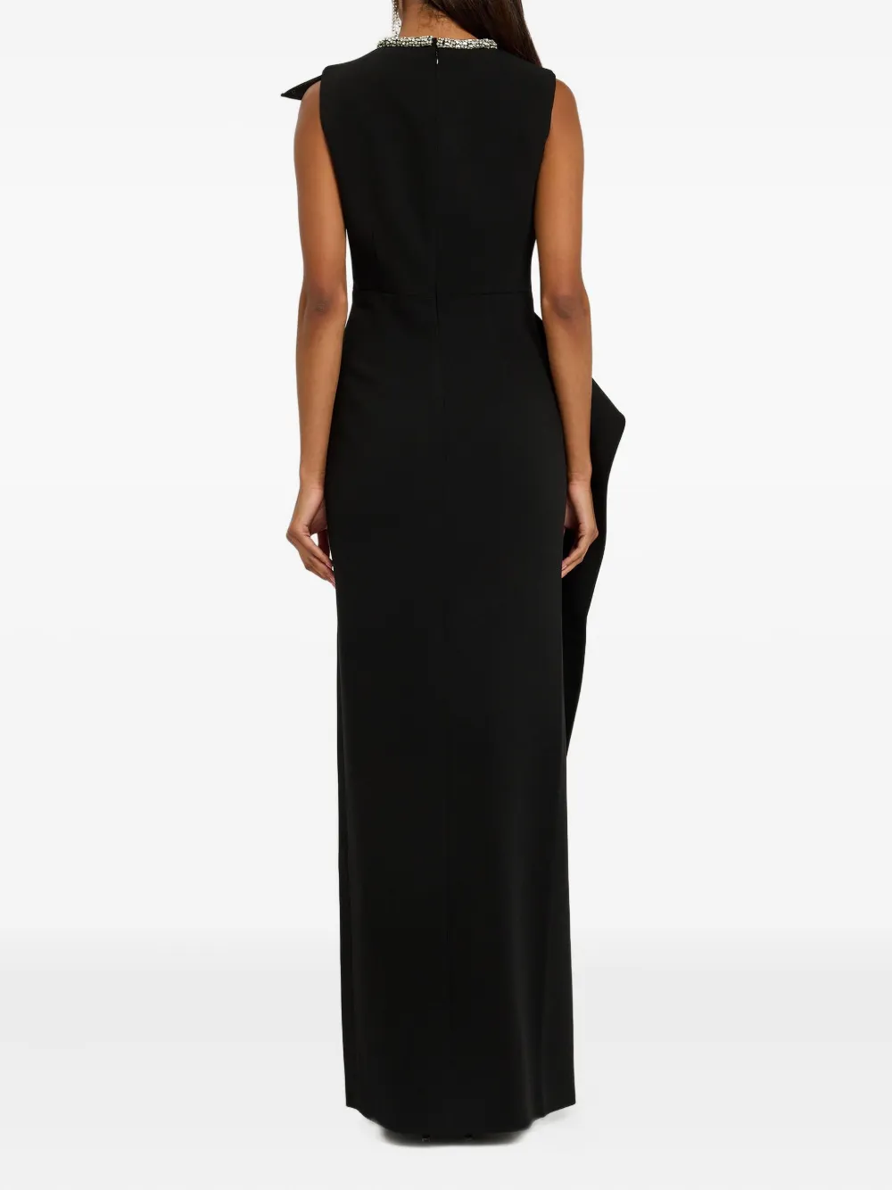 Roland Mouret Embellished Waist Drape Gown Maxi Dress In Black