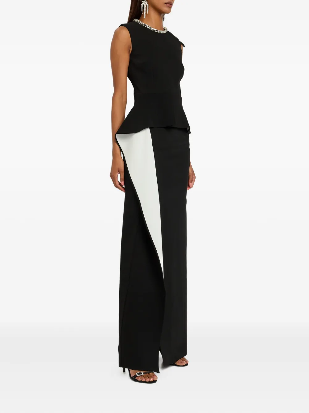 Roland Mouret Embellished Waist Drape Gown Maxi Dress In Black
