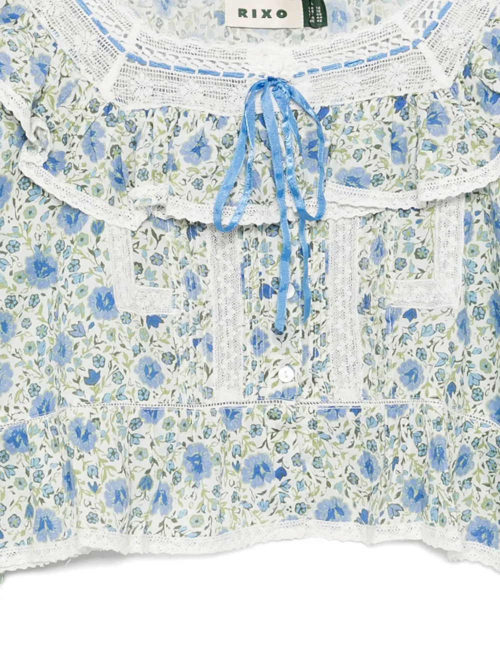 Rixo Oceana blouse met bloemenprint en ruches Blauw