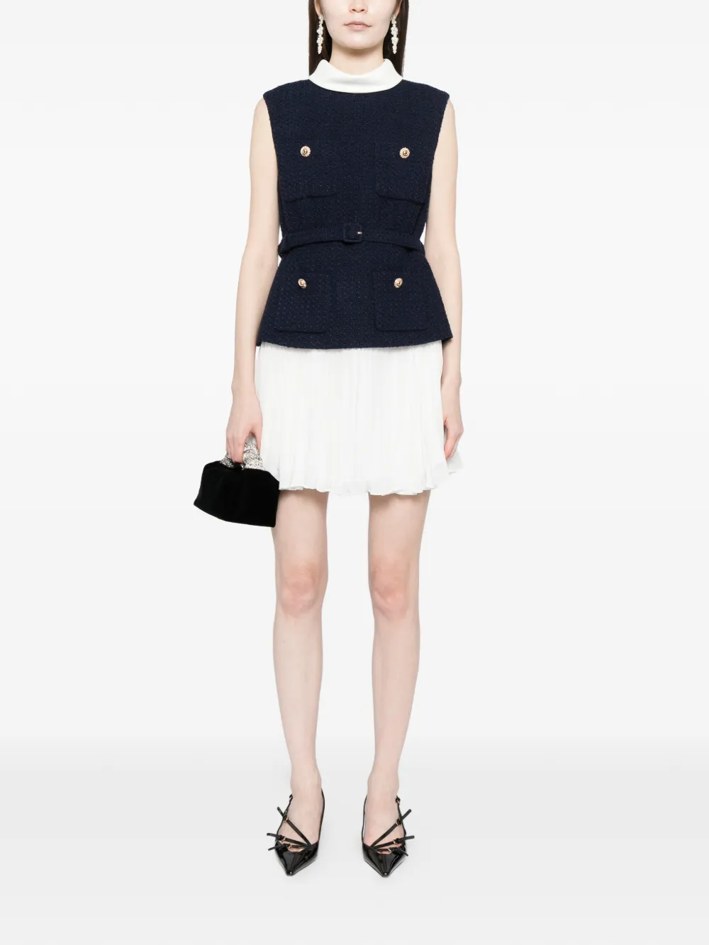 Self-Portrait Boucle chiffon mini-jurk - Blauw