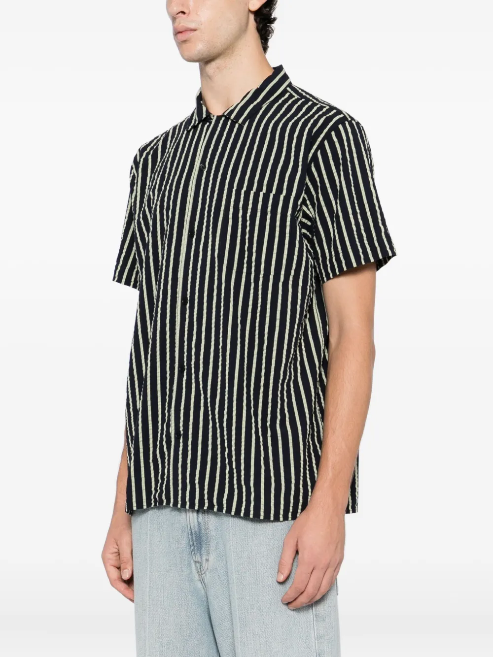 Ymc You Must Create Ymc Mens Malick Short-sleeve Striped Shirt In Blue