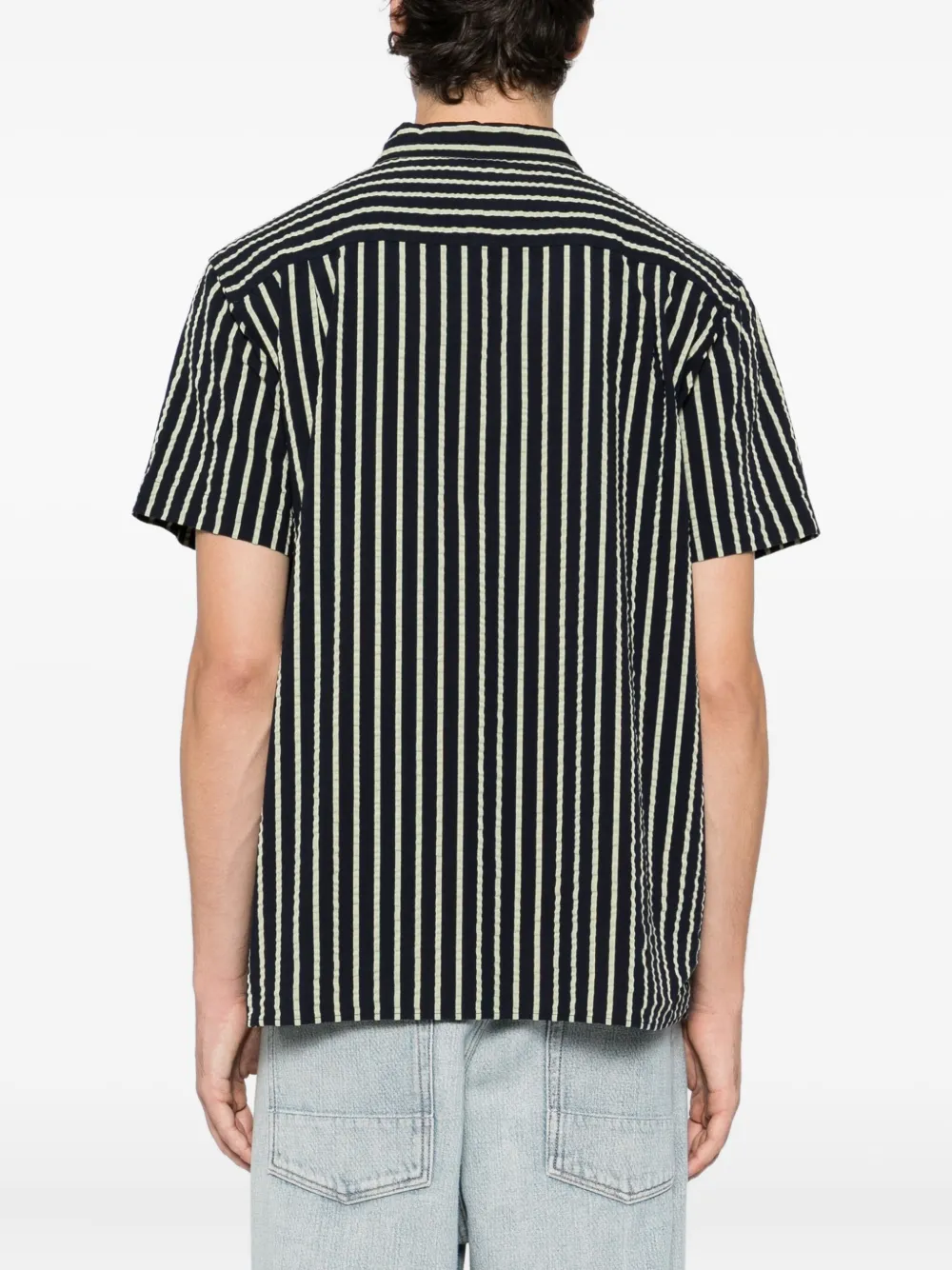 Ymc You Must Create Ymc Mens Malick Short-sleeve Striped Shirt In Blue