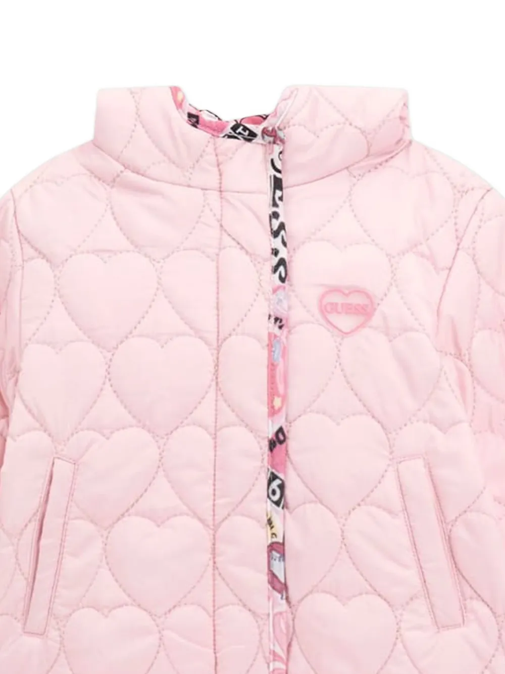 guess kids heart-quilted hooded jacket Roze
