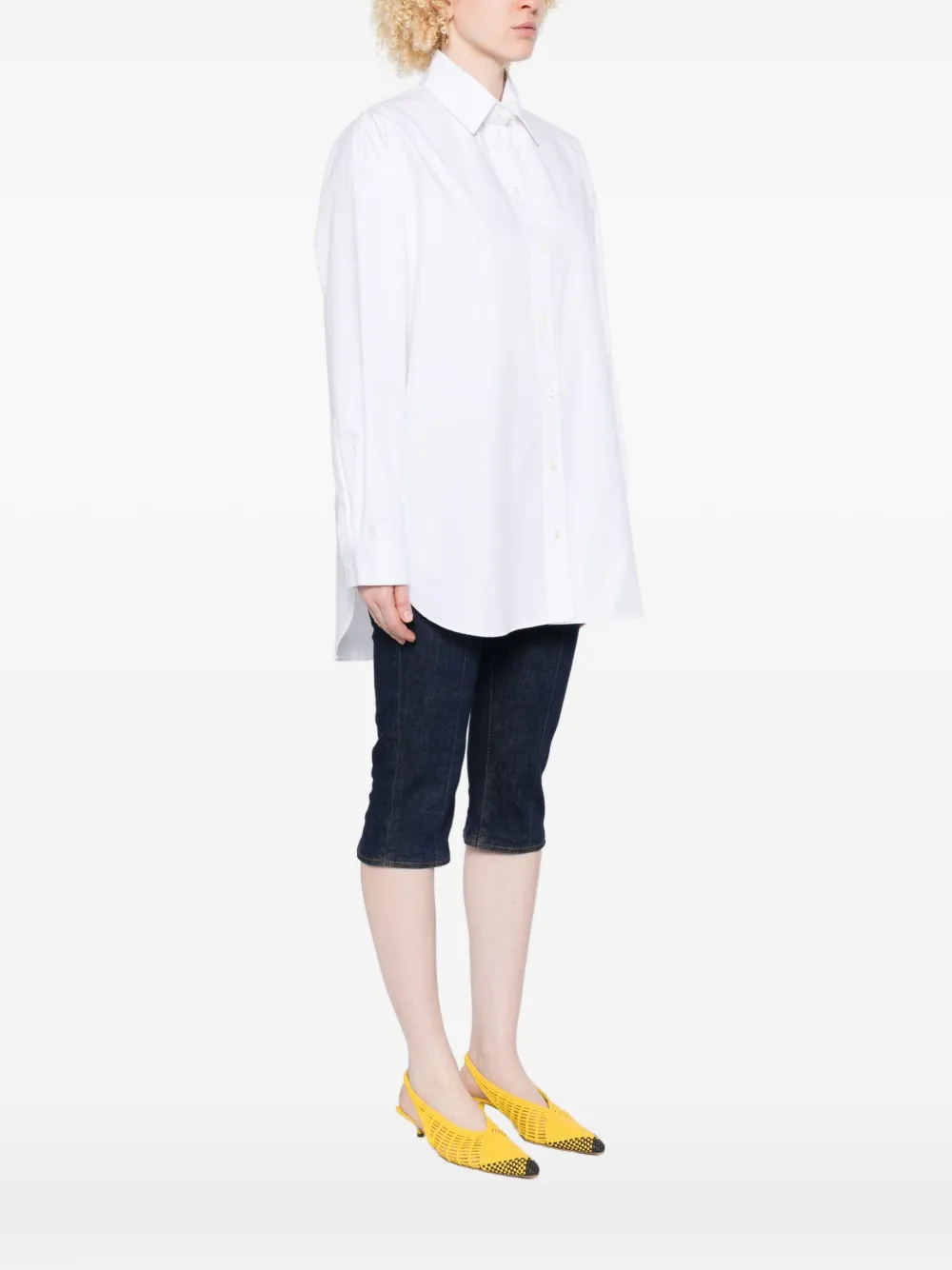 Jacquemus Long-sleeve Curved-hem Shirt In White