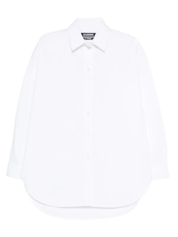 Jacquemus Long-sleeve Curved-hem Shirt in White
