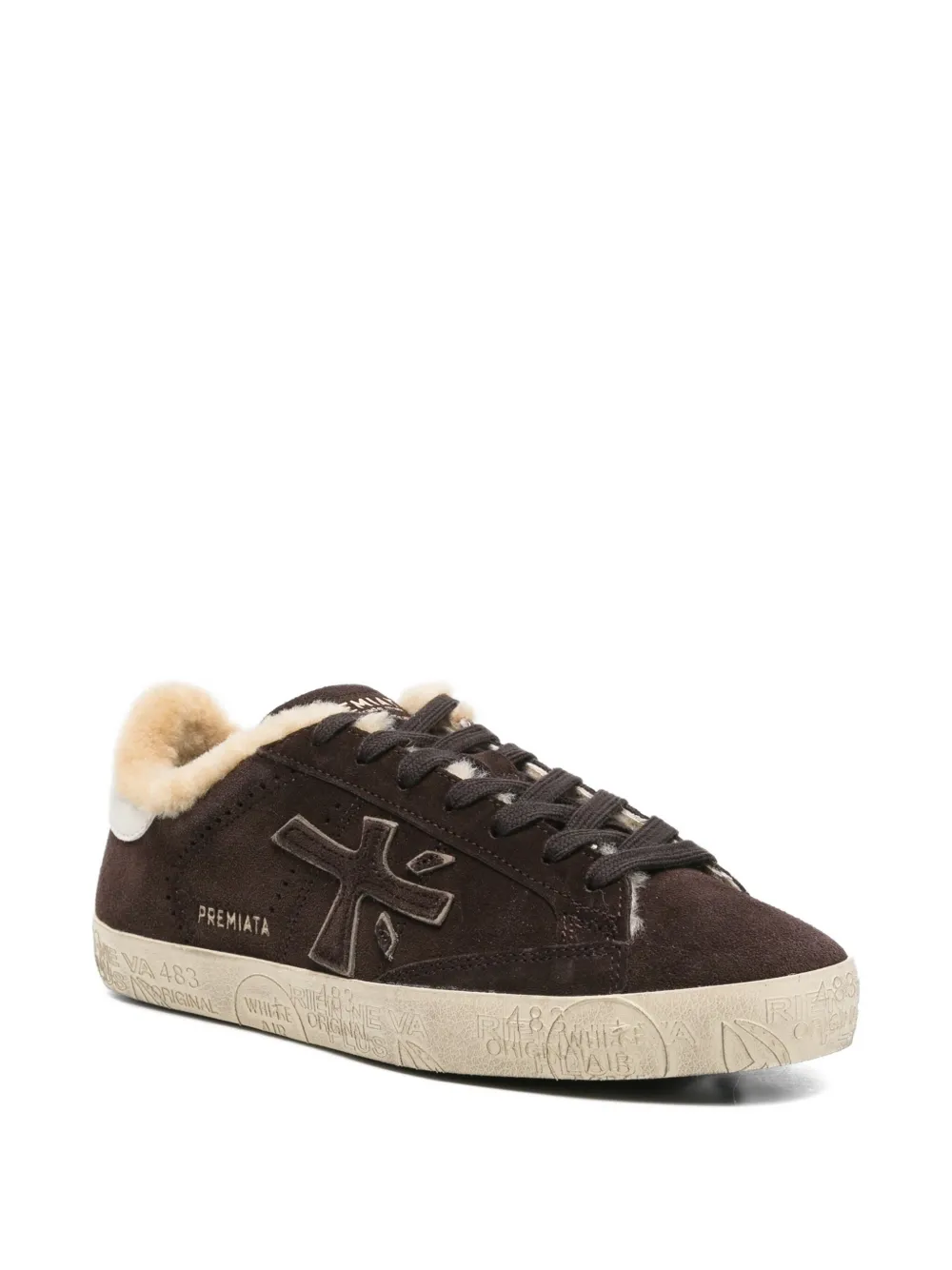 Premiata Steven suède sneakers met lammy voering - Bruin
