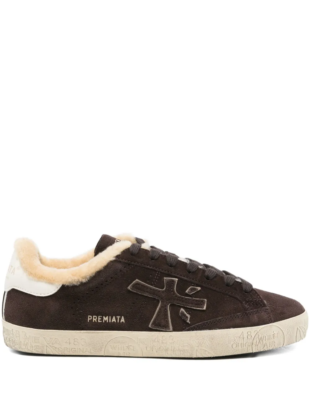 Premiata Steven shearling-lined suede sneakers Brown