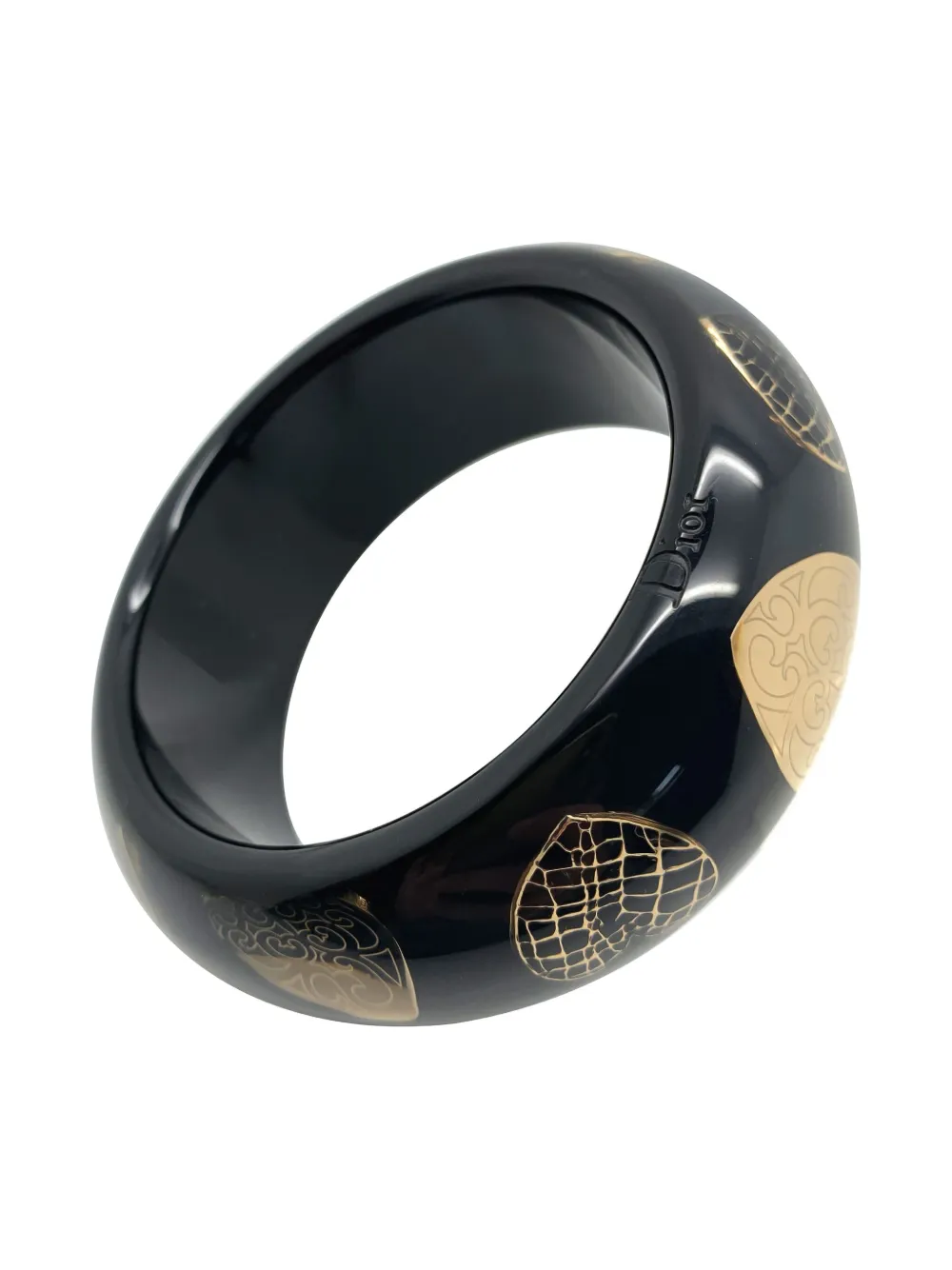 Pre-owned Dior 1990s Heart-print Bangle In Black