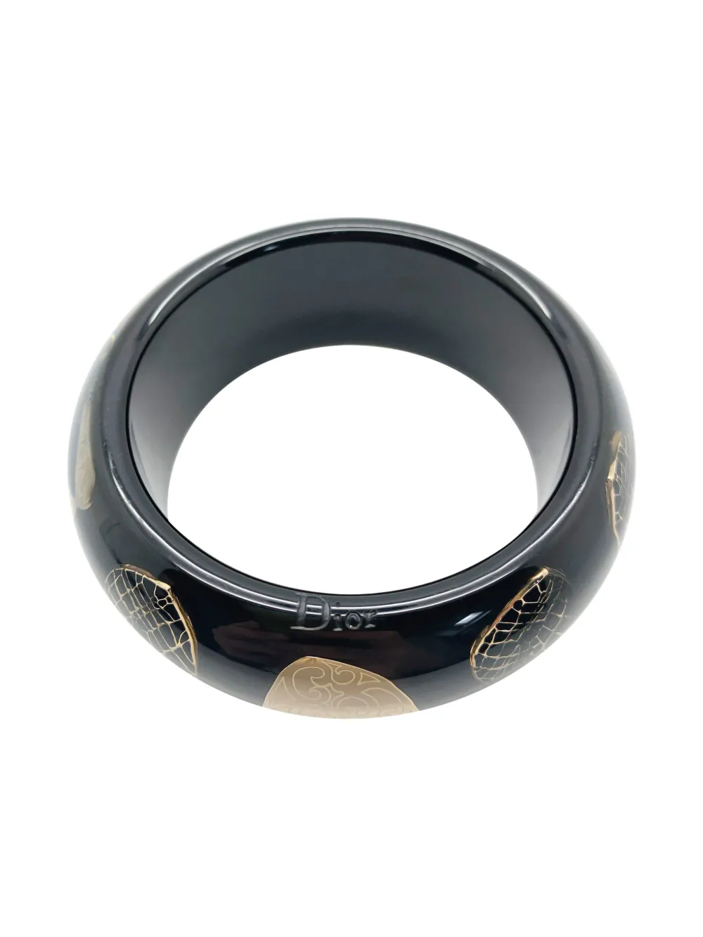 Pre-owned Dior 1990s Heart-print Bangle In Black