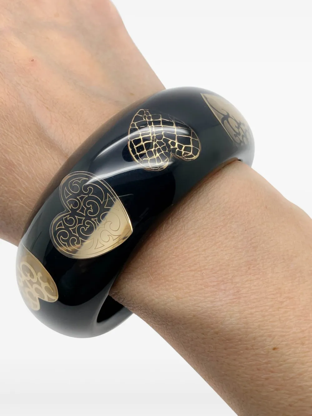 Pre-owned Dior 1990s Heart-print Bangle In Black