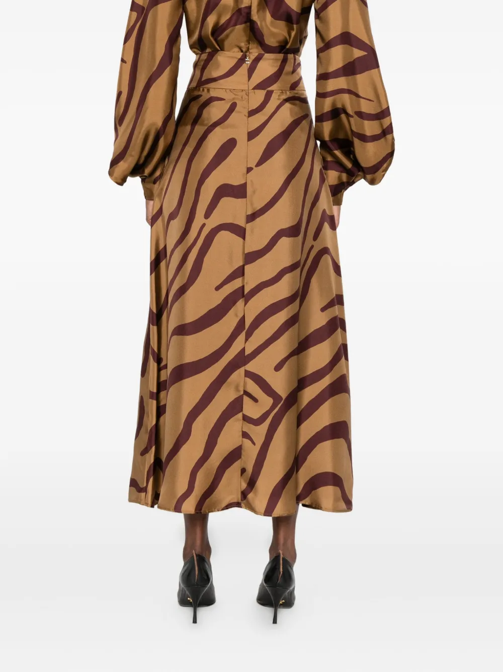 Raquel Diniz Wave-print Midi Skirt In Neutral