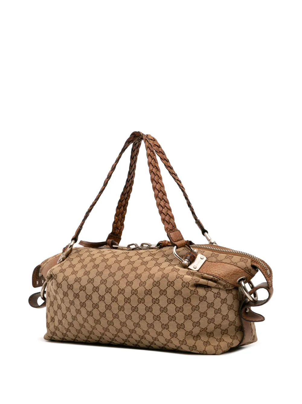 Pre-owned Gucci 2016-2025 Medium Gg Canvas Bamboo Bar Tote Bag In Brown