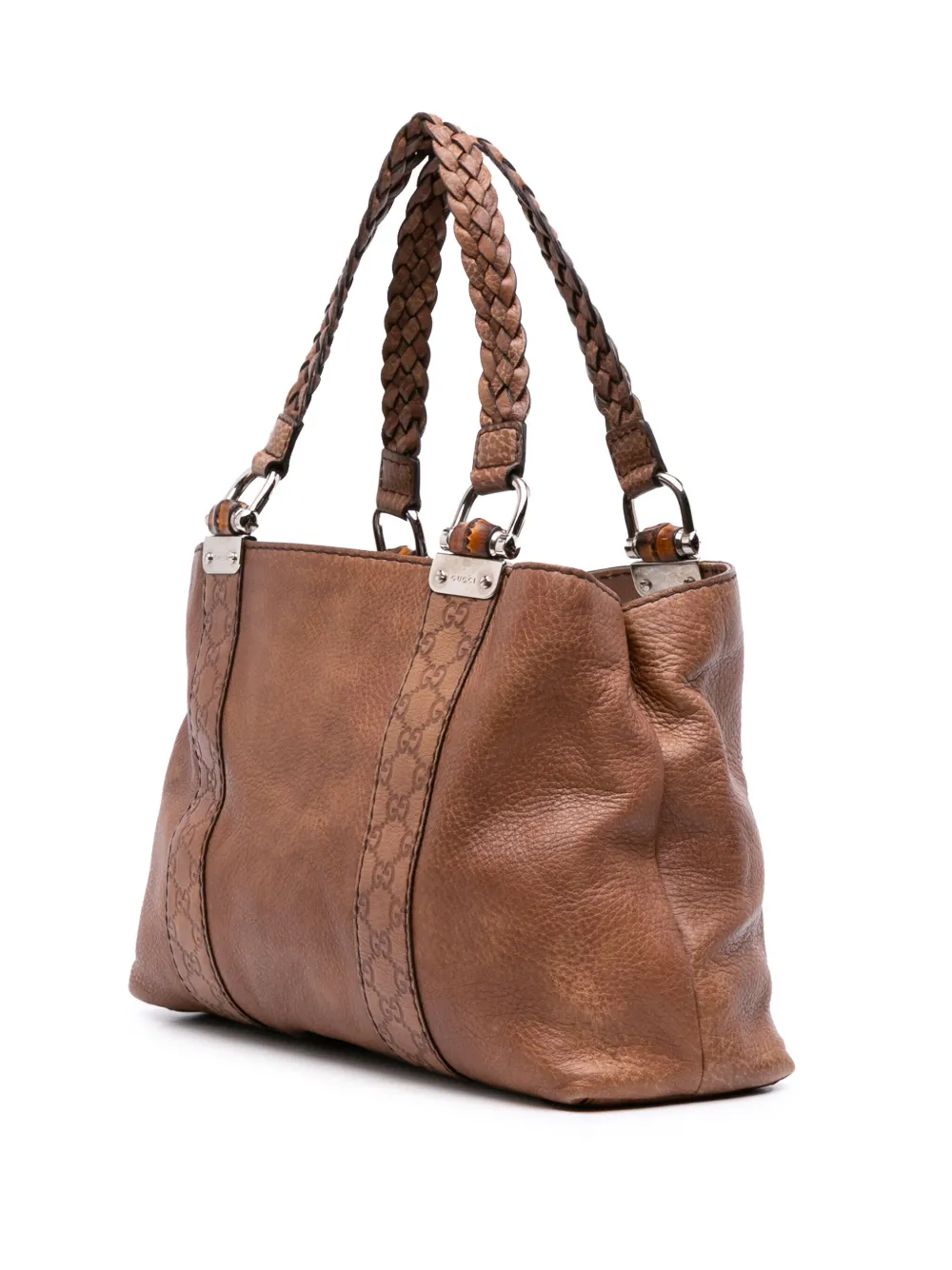 Pre-owned Gucci 2016-2025 Ssima Trimmed Leather Bamboo Libeccio Tote Bag In Brown