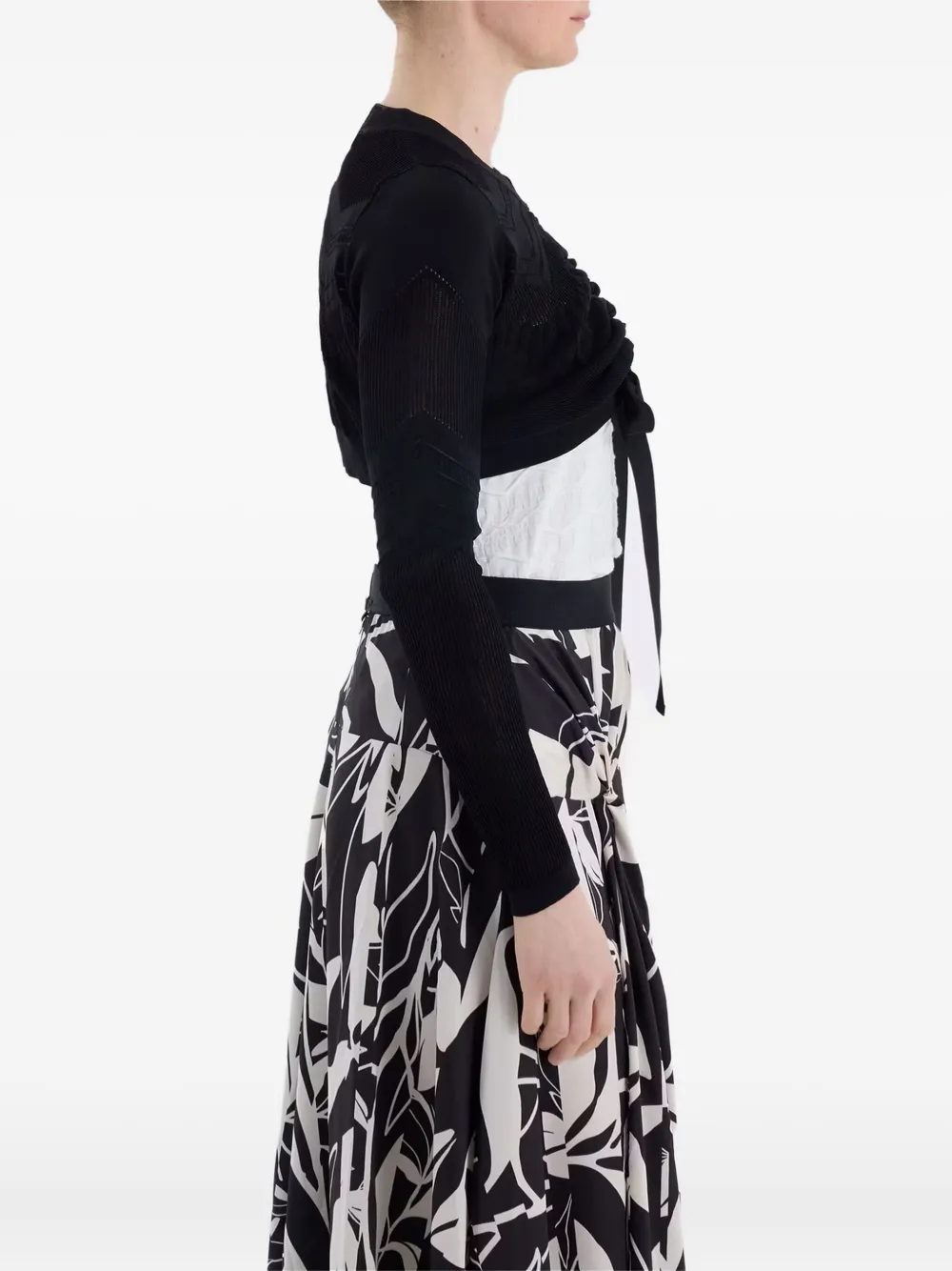 High Tie-front Textured Knit Bolero In Black