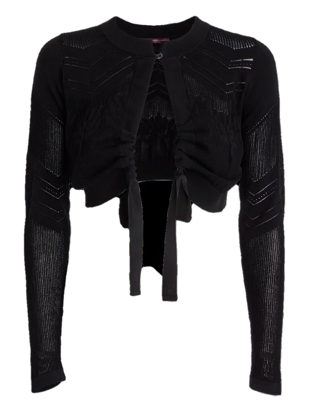 High Tie-front Textured Knit Bolero In Black