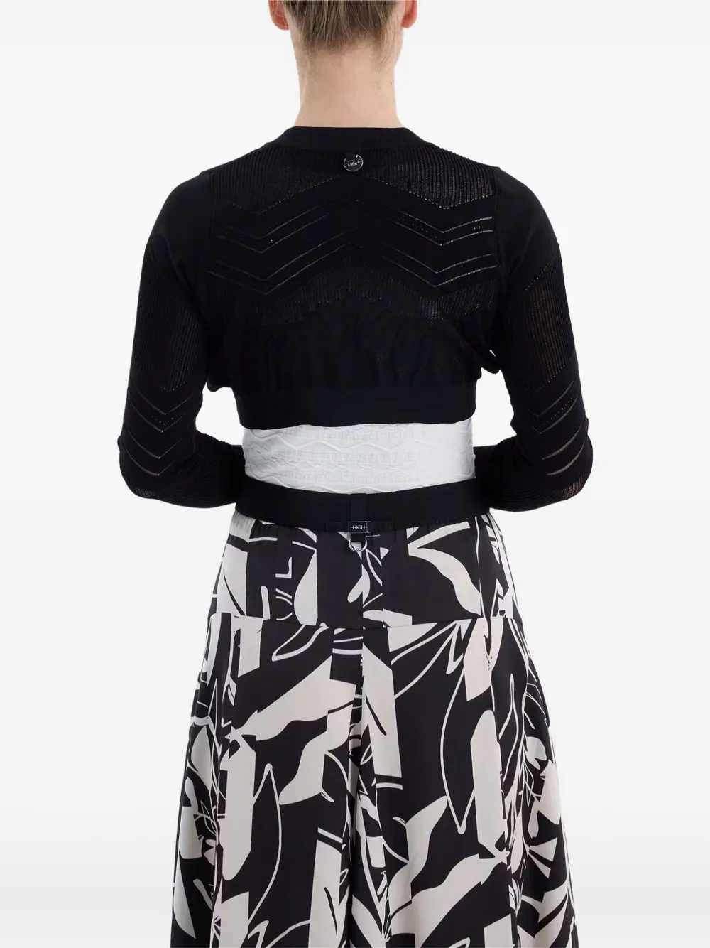 High Tie-front Textured Knit Bolero In Black