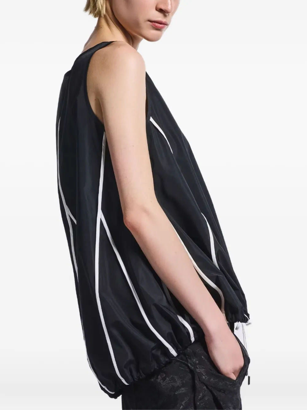 High Drawstring Panelled Top In Black