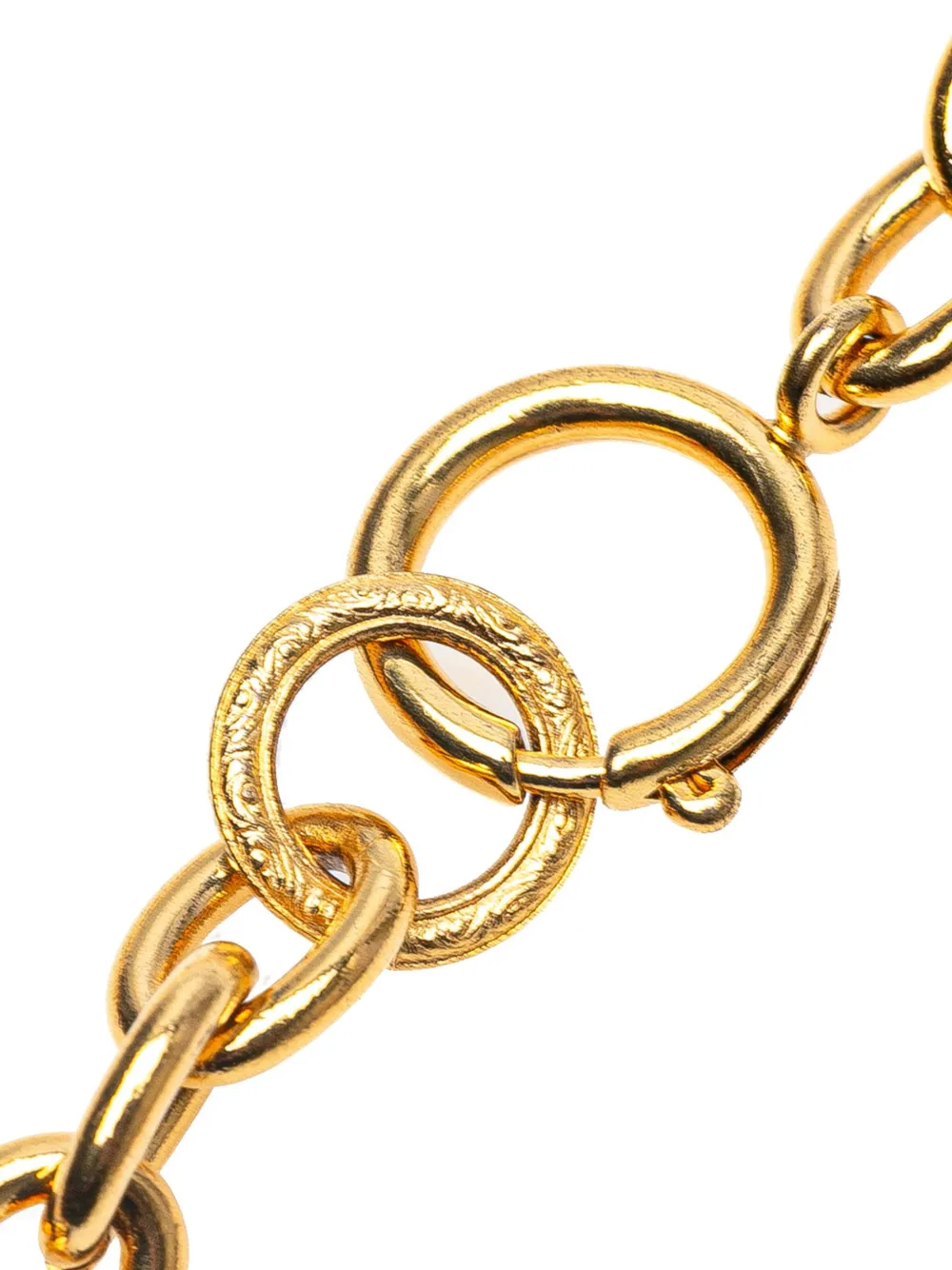 Pre-owned Chanel 1993 Gold Plated Cc Logo Circle Pendant Necklace Costume Necklace