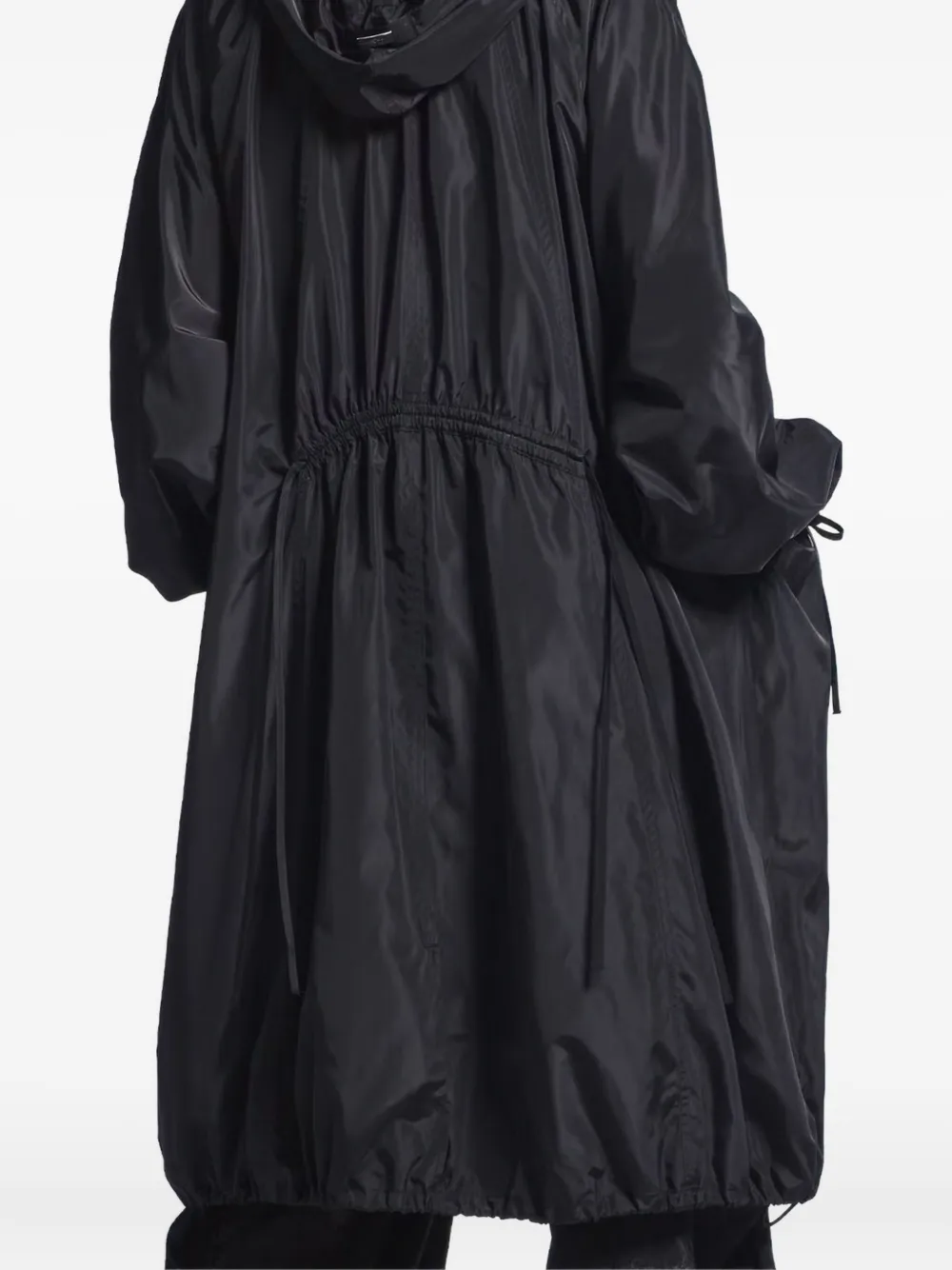 High Drawstring Hooded Coat In Black